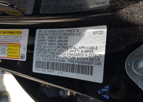 2022 Honda Accord Hybrid Sport z USA, uszkodzony, nr VIN 1HGCV3F20NA030269